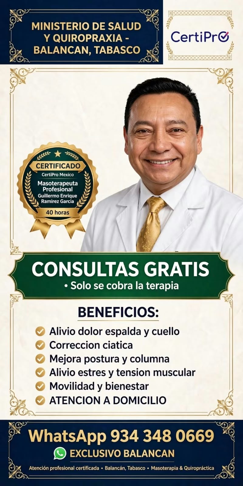 Certificación y folleto oficial Guillermo Enrique Ramírez García